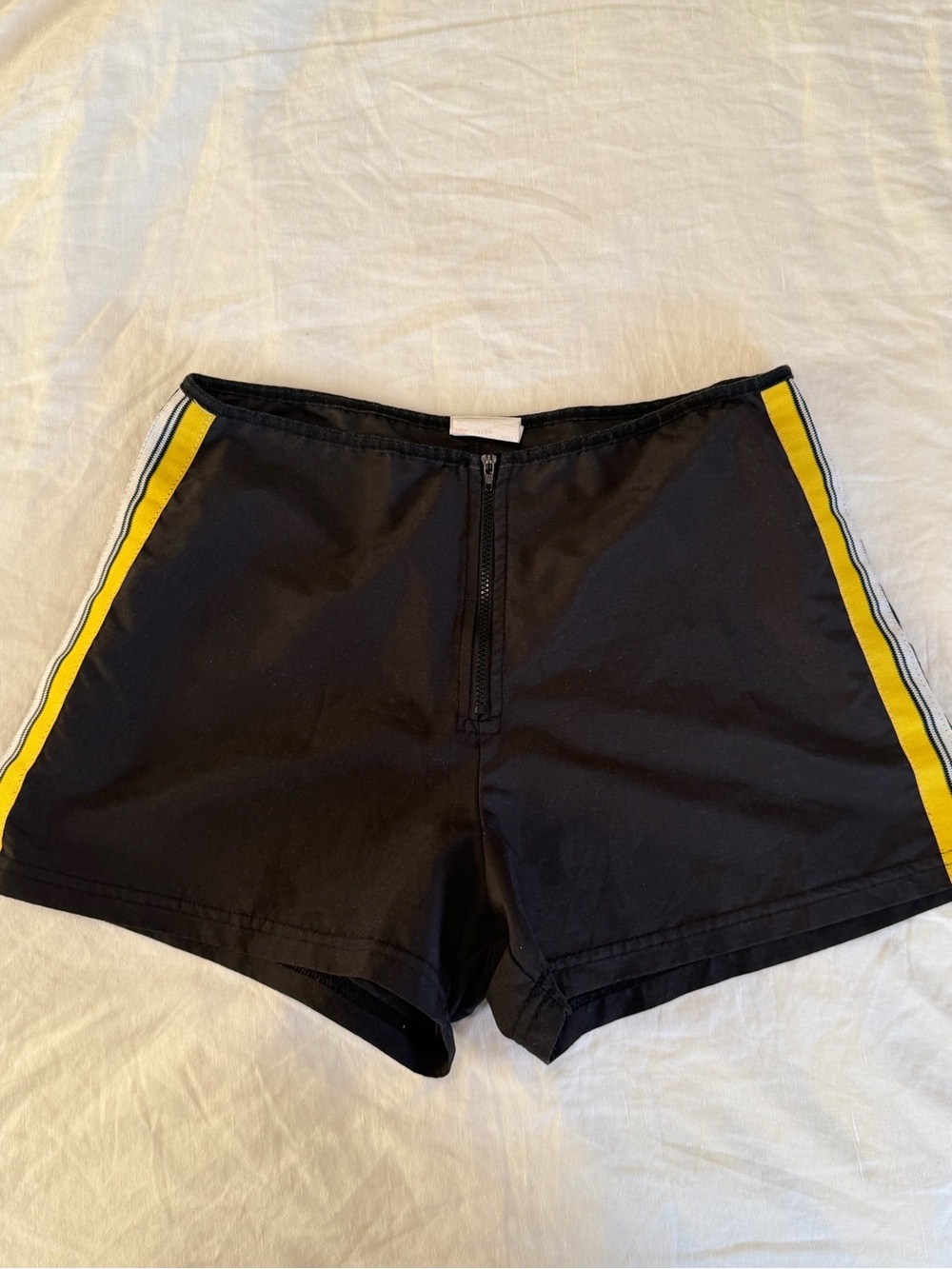 Women's Black Athletic Shorts with Yellow Side Stripe